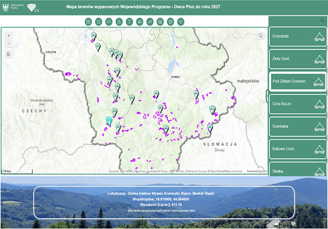 Mapa terenów wypasowych Wojewódzkiego Programu - Owca Plus do roku 2027